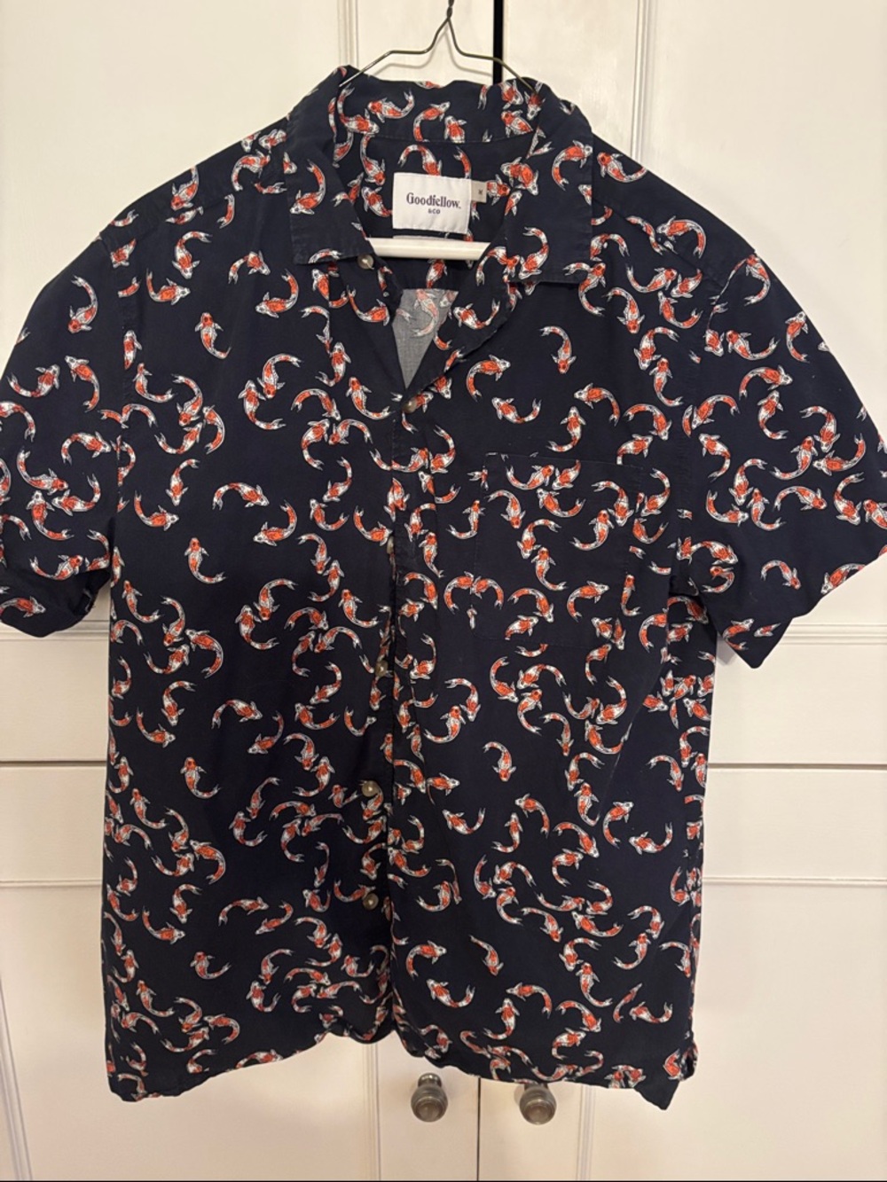 Goodfellow & Co Navy Short-Sleeve Koi Print Button-Up Shirt